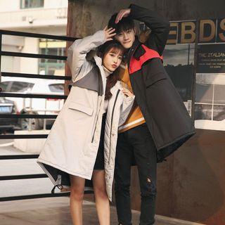 Hooded Furry-trim Padded Long Jacket