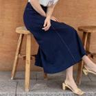 Band-waist Stitched Linen Blend Skirt