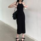 Halter Plain Midi Bodycon Dress Black - One Size