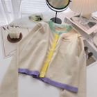 Long-sleeve Color Block Cardigan Almond - One Size