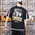 Elbow-sleeve Zombie Print T-shirt