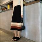 Midi Striped A-line Knit Skirt