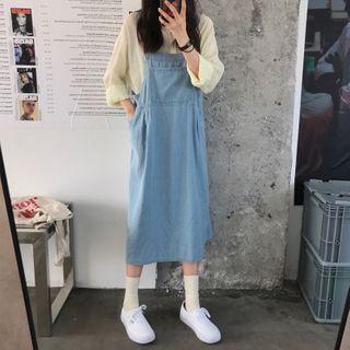 Sleeveless Denim A-line Dress Blue - One Size