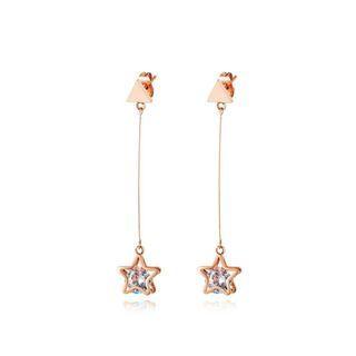 Fashion And Simple Plated Rose Gold Star Tassel 316l Stainless Steel Earrings With Cubic Zirconia Rose Gold - One Size