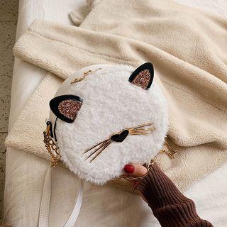Furry Cat Embroidered Crossbody Bag