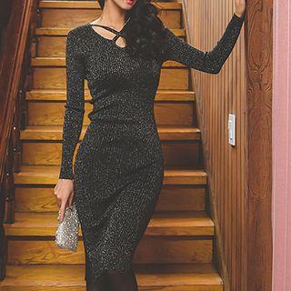 Long-sleeve Cross-strap Knit Dress