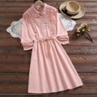 Long-sleeve Rabbit Embroidered Ruffled A-line Dress