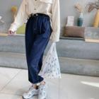High-waist Contrast Stitching Tapered Jeans Blue - M