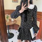 Long-sleeve Bow-accent Floral Print Slim-fit Dress
