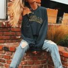 Off Shoulder Cut-out Lettering Pullover