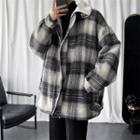 Fleece-collar Woolen Checker Jacket