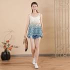 Indigo Dyed Crochet Tank Top Blue & White - One Size