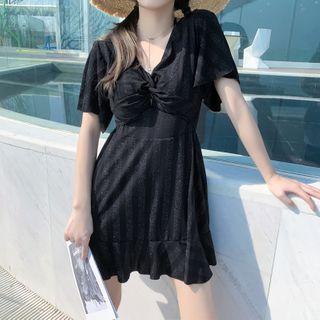 Short-sleeve Twisted Swim Dress