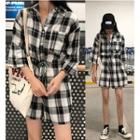 3/4-sleeve Plaid Jumpsuit