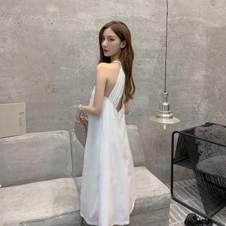 Halter-neck Open Back Midi A-line Dress