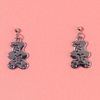 Print Silver Bear Stud Earring / Ear Clip