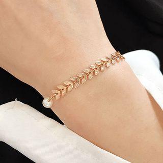 Faux Pearl Leaf Bracelet Bm2013 - Gold - One Size