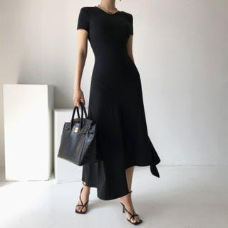 Short-sleeve Irregular Midi A-line Dress