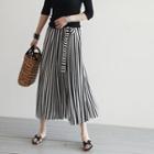Gathered-waist Maxi Stripe Skirt With Sash