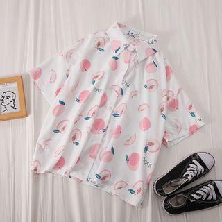 Short-sleeve Fruit Print Shirt Shirt - As Shown In Figure - One Size
