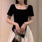 Short-sleeve Faux Pearl Asymmetrical T-shirt