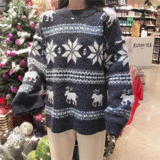 Snowflake Pattern Sweater Gray - One Size