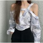 Long-sleeve Tie Dye Cold-shoulder Top