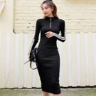 Lettering Midi Sheath Rib Knit Dress Black - One Size