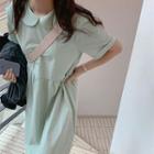 Short-sleeve Plain Midi Dress Light Green - One Size