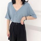 Elbow-sleeve Button Knit Top
