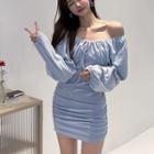 Long-sleeve Velvet Mini Dress Blue - One Size
