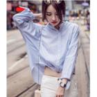 Striped 3/4 Sleeve Collarless Shirt