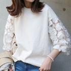 3/4-sleeve Floral Lace Panel Blouse