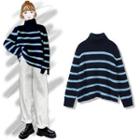 Striped Turtleneck Sweater Striped - Blue - One Size