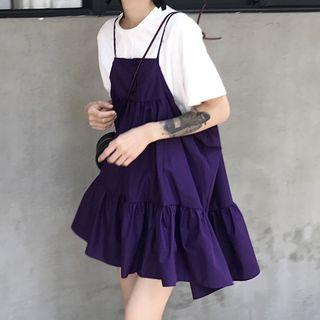 Spaghetti-strap Tunic Dress Purple - One Size