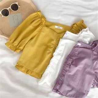 Frilled Short-sleeve Crop Top - 3 Colors
