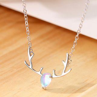 925 Sterling Silver Moonstone Deer Pendant Necklace Silver - One Size
