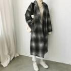 Single-breasted Gradient Plaid Long Coat Black - One Size