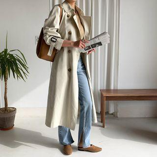 Belted Pleated-back Long Trench Coat