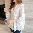 3/4-sleeve Lace Trim V-neck Peplum Blouse