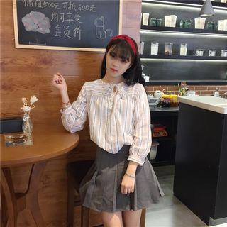 Long-sleeve Tied Striped Blouse