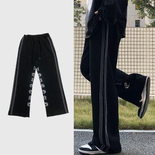 Lettering Striped Straight Leg Pants