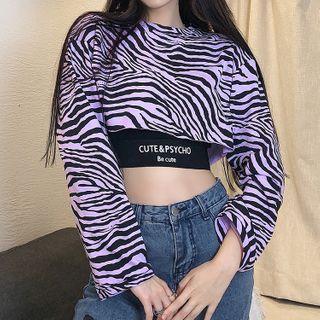 Set: Long-sleeve Zebra Print T-shirt + Spaghetti Strap Top