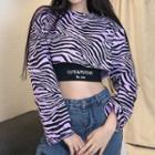 Set: Long-sleeve Zebra Print T-shirt + Spaghetti Strap Top