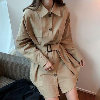 Belted Shirt Jacket Almond - One Size