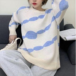 Diagonal Print Sweater White - One Size
