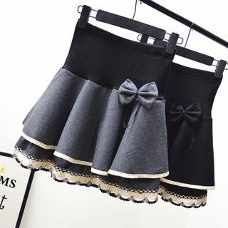 Bow Lace Trim A-line Skirt