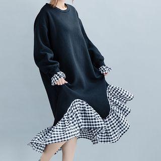 Checked Panel Midi Pullover Dress Black - One Size