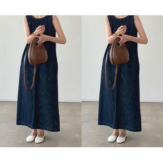 Sleeveless Open-back Maxi Denim Dress Indigo - One Size