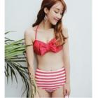 Set: Bow Bikini Top + Striped Swim Skirt